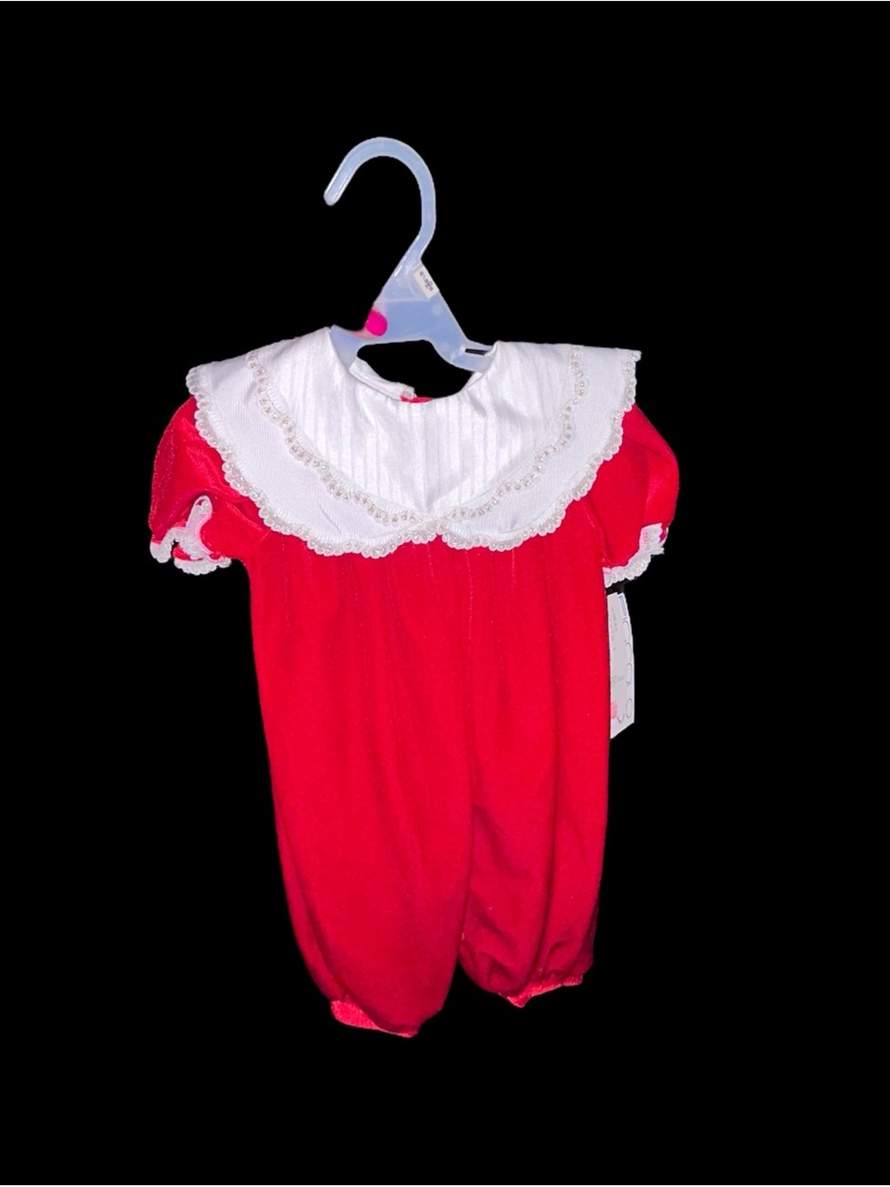 Red Baby Girl Romper with White Lace Collar